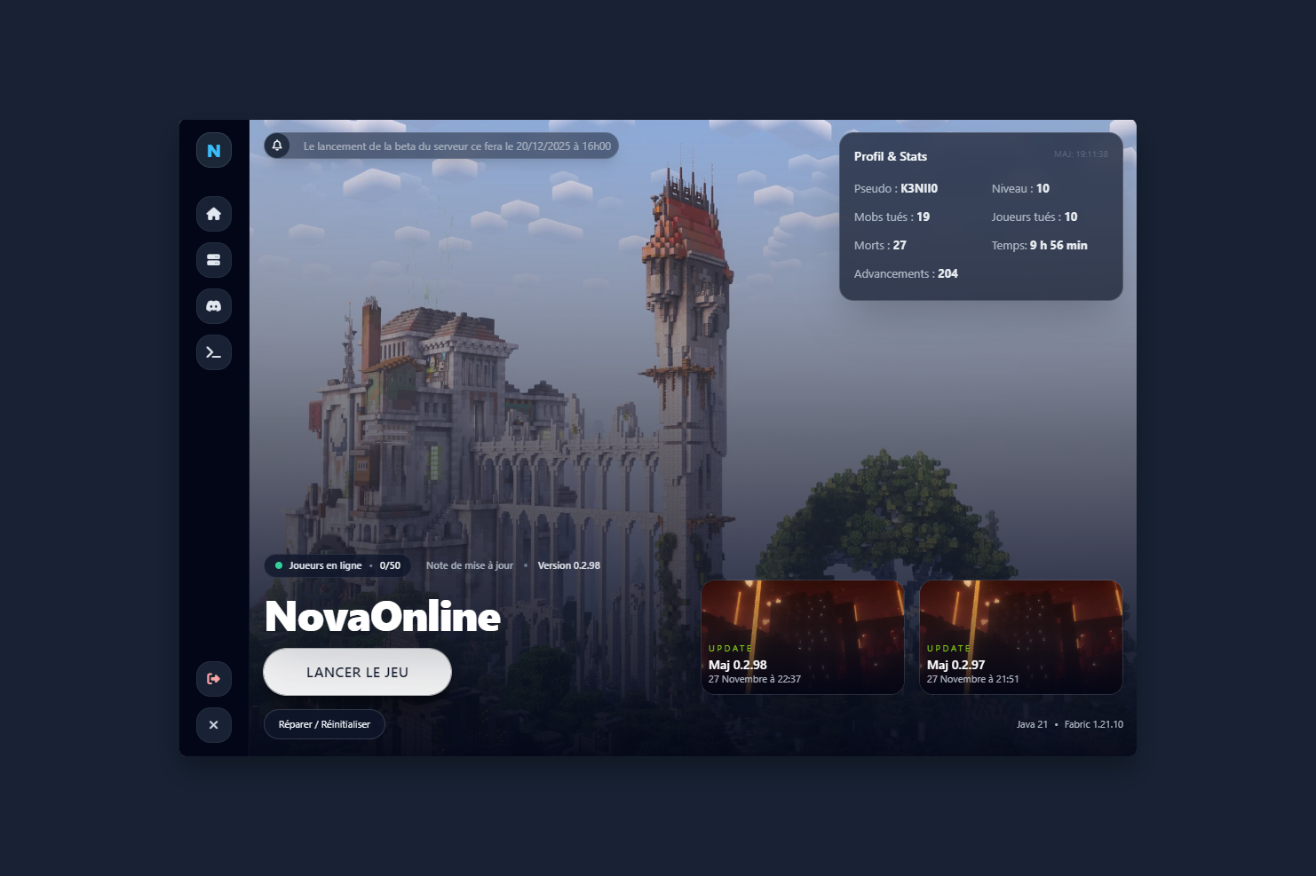 Aperçu du launcher Nova Online